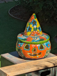 Hand-Painted Talavera Pumpkin Halloween Decor | Jack-o-Lantern Mexican Pottery | Ceramic Candle Holder