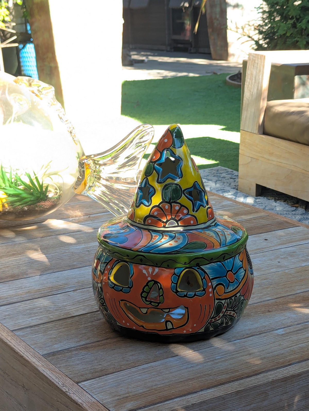 Hand-Painted Talavera Pumpkin Halloween Decor | Jack-o-Lantern Mexican Pottery | Ceramic Candle Holder