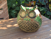 Handmade Mexican Clay Owl Planter | Emerald Green Folk Art Pottery (9" Tall)