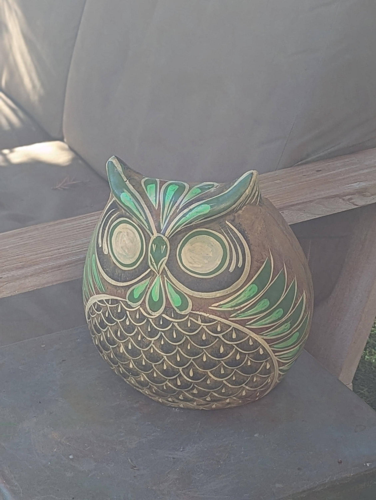 Handmade Mexican Clay Owl Planter | Emerald Green Folk Art Pottery (9" Tall)