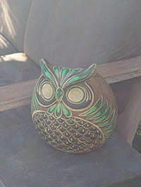Handmade Mexican Clay Owl Planter | Emerald Green Folk Art Pottery (9" Tall)