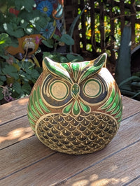 Handmade Mexican Clay Owl Planter | Emerald Green Folk Art Pottery (9" Tall)
