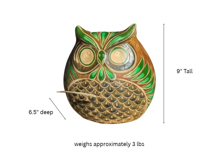 Handmade Mexican Clay Owl Planter | Emerald Green Folk Art Pottery (9" Tall)