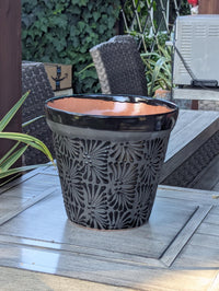 Hand Etched Floral Planter | Mexican Terracotta Flower Pot | Boho Garden Decor