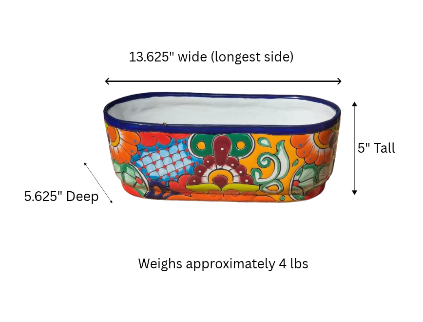 Hand-Painted Mexican Talavera Oval Planter Box | Ceramic Garden Decor