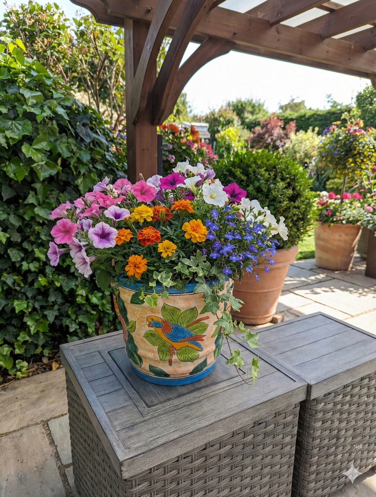 Parrot Flower Pot | 10.5 inch Round Ceramic Planter is Handmade Mexican Pottery for Outdoor Garden Decor, Indoor Home Decor, or Centerpiece from https://luv2brd.com