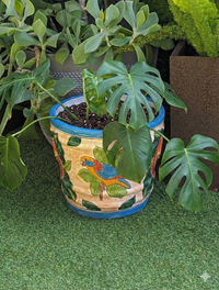 Parrot Flower Pot | 10.5 inch Round Ceramic Planter is Handmade Mexican Pottery for Outdoor Garden Decor, Indoor Home Decor, or Centerpiece from https://luv2brd.com