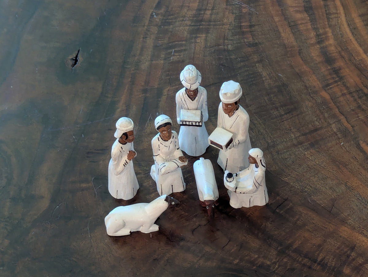 Nativity Scene from Mozambique - Hand Carved & Hand Painted Wood, Housewarming Gift for Her