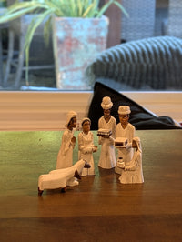 Nativity Scene from Mozambique - Hand Carved & Hand Painted Wood, Housewarming Gift for Her