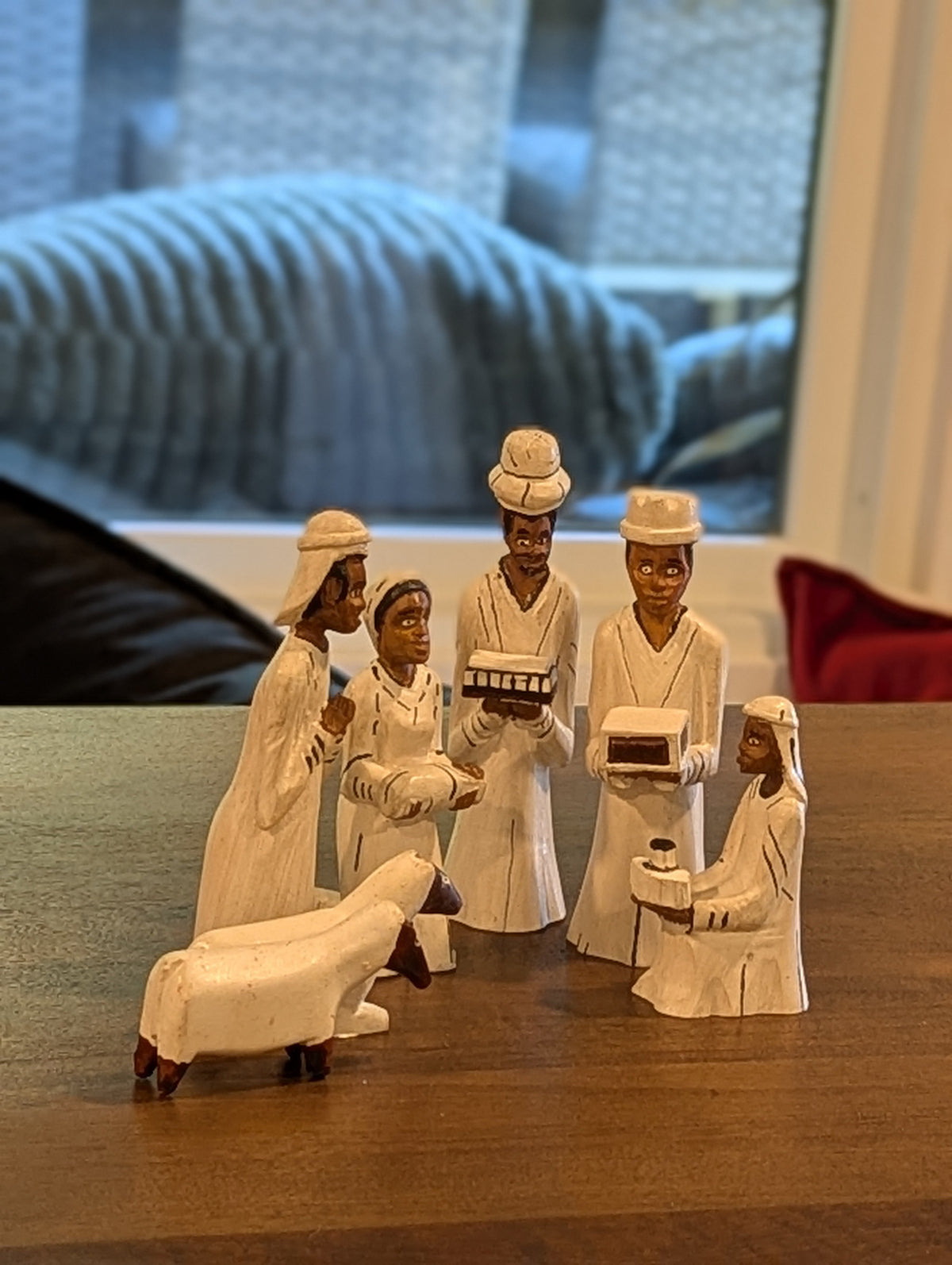 Nativity Scene from Mozambique - Hand Carved & Hand Painted Wood, Housewarming Gift for Her