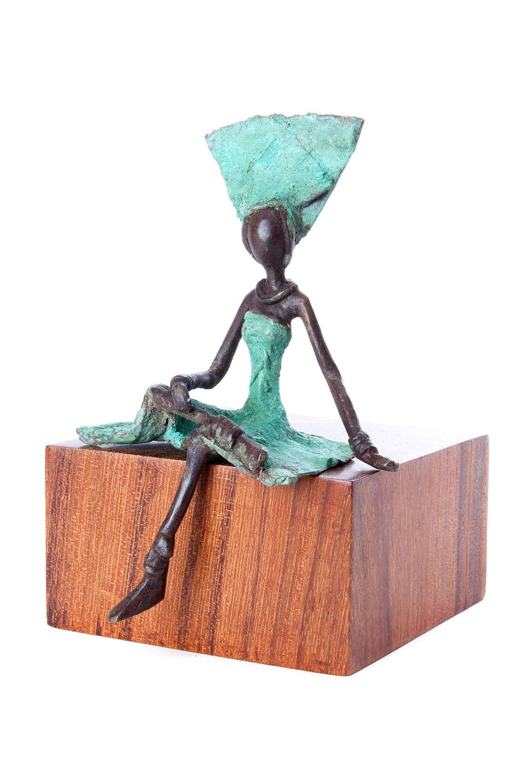 Bronze Sitting Lady Sculpture Handcrafted in Burkina Faso, Africa Housewarming Gift for Her