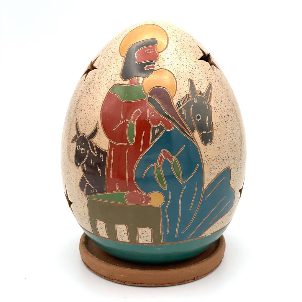 Holy Family with Animals Ceramic Luminary Home Decor from Nicaragua, Housewarming Gift for Her