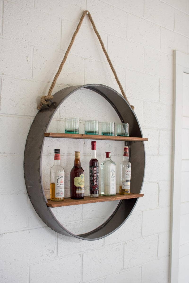 Circle Iron and Wood Hanging Wall Shelf Decor, Home Decor Housewarming Gift for Her