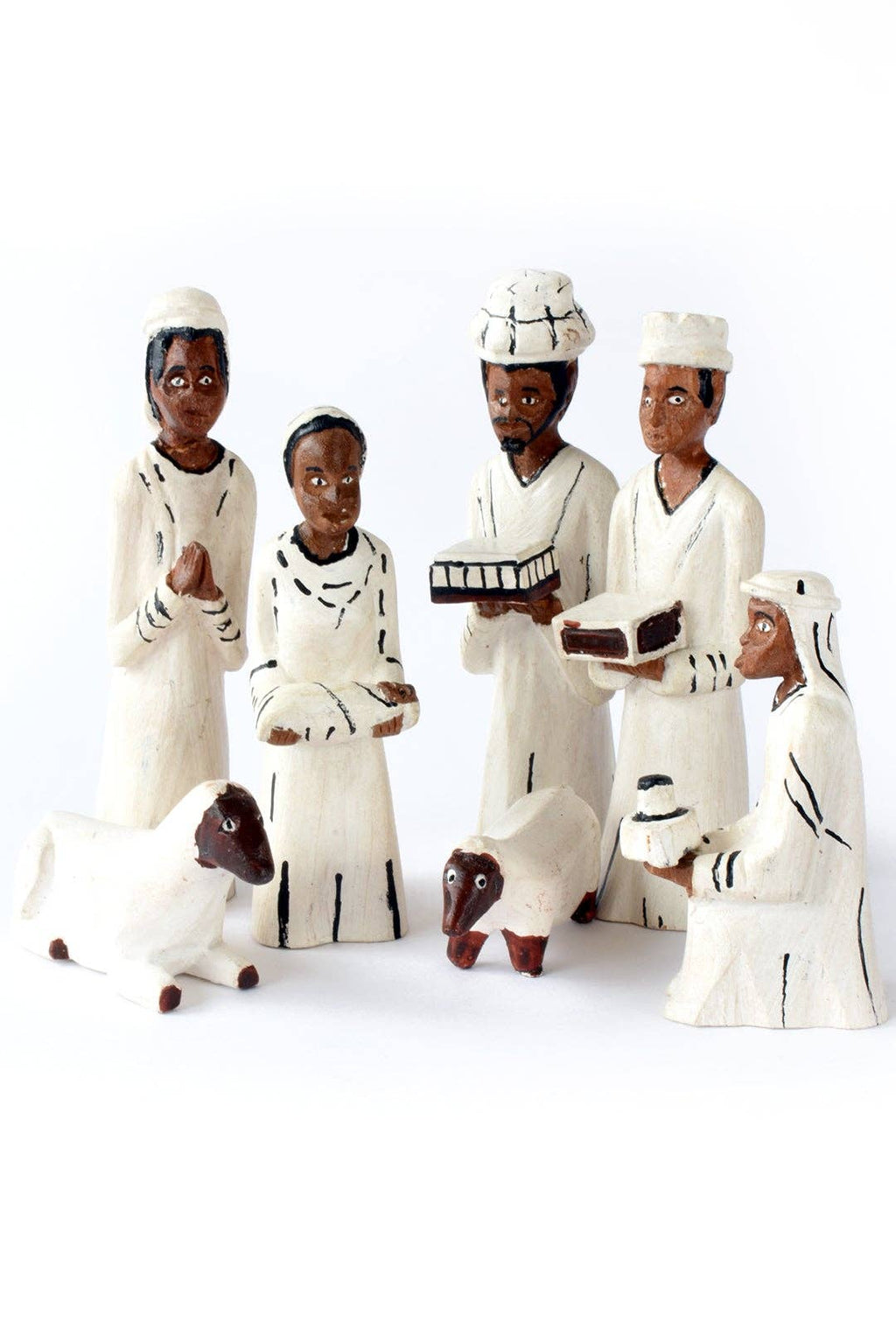 Nativity Scene from Mozambique - Hand Carved & Hand Painted Wood, Housewarming Gift for Her
