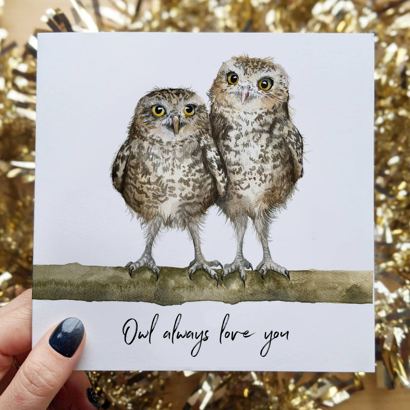 Little Owl Valentines / Anniversary Card, 6x6 Inches Square