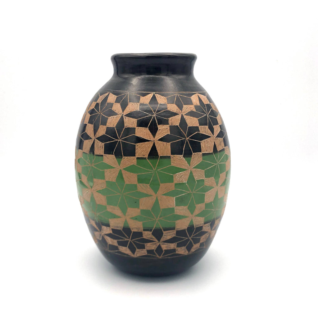 Ceramic Decorative Vessel for Dried Flowers, Handmade Home Decor from Nicaragua, Green Star