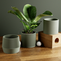 Bamboo Succulent Planter Set With Drip Tray | Unique Flower Pot, Home Decor Housewarming Gift for Her | Muted Green
