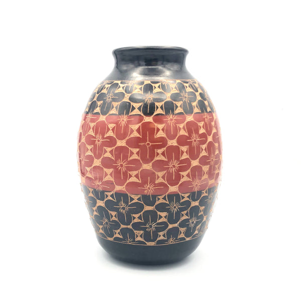 Ceramic Decorative Vessel for Dried Flowers, Handmade Home Decor from Nicaragua, Rust Flower