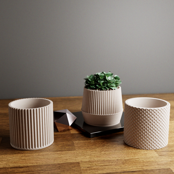 Bamboo Succulent Planter Set With Drip Tray | Unique Flower Pot, Home Decor Housewarming Gift for Her | Muted White