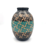 Ceramic Decorative Vessel for Dried Flowers, Handmade Home Decor from Nicaragua, Turquoise Geometric