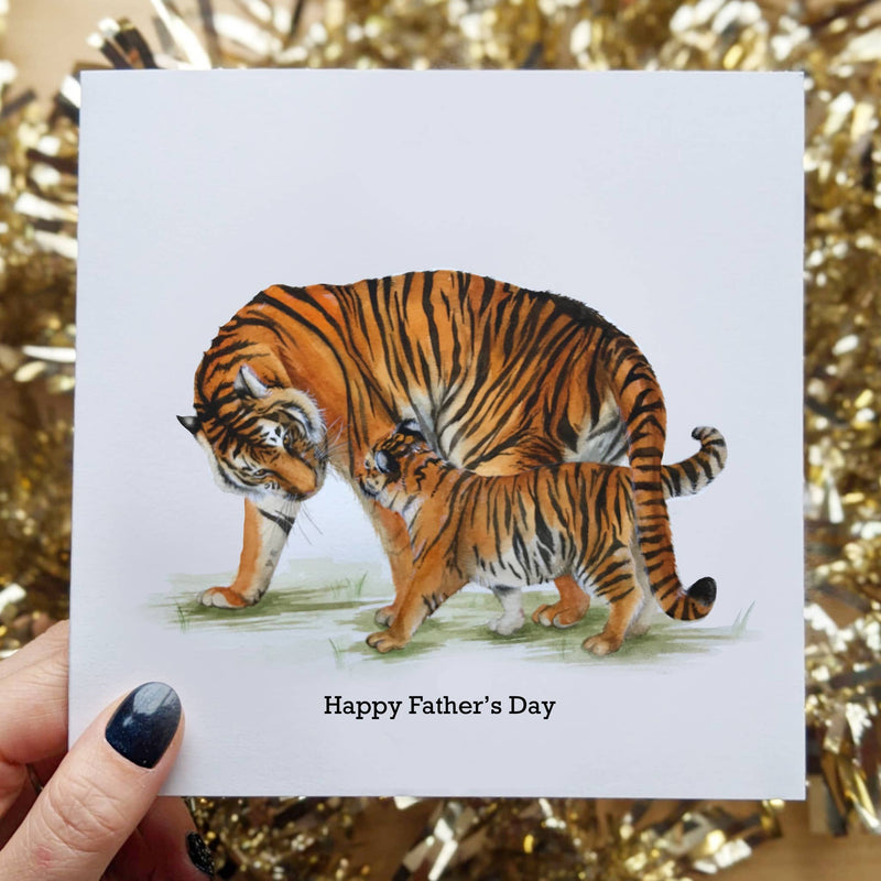 Tiger and Cub Father's Day Greeting Card, 6x6 Inches Square