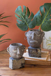 Set of Two Clay Face Pots with Rock Base from Honduras, Decorative Planter and Indoor Flower Pot, Home Decor 
