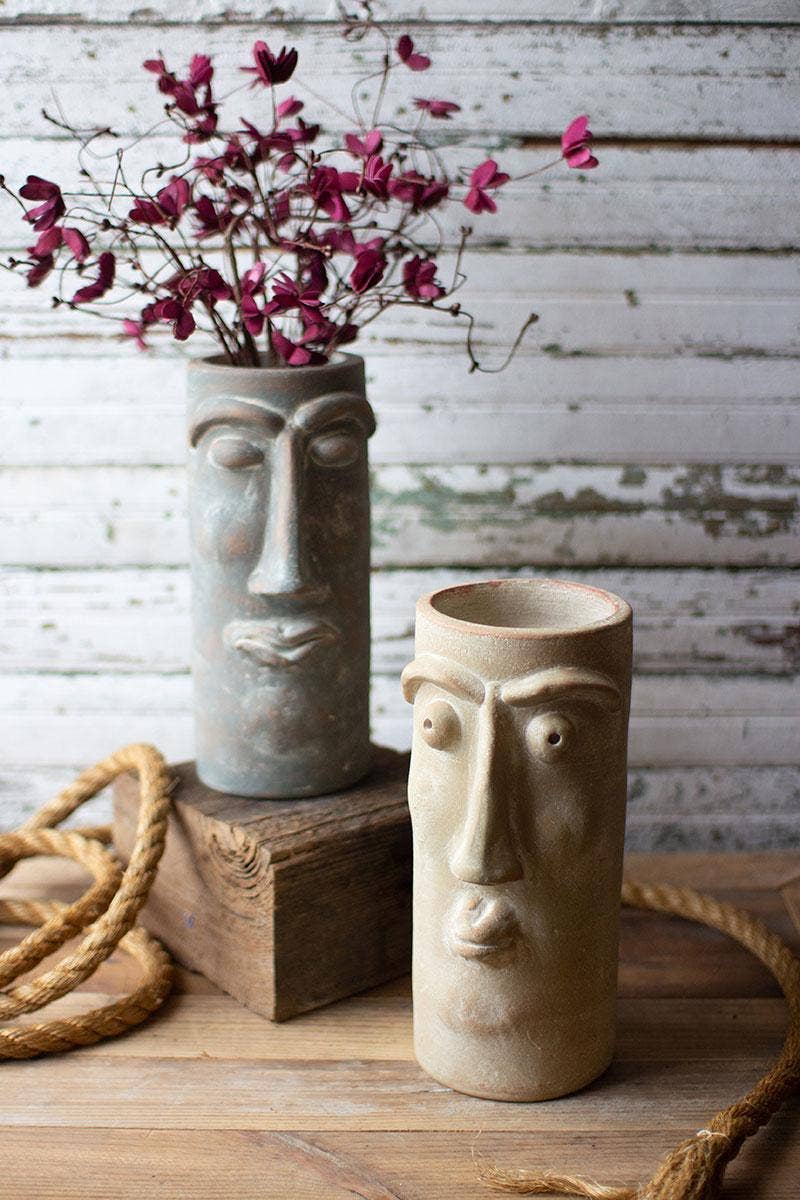 Set of 2 Clay Face Vases, Decorative Planter and Indoor Flower Pot, Home Decor