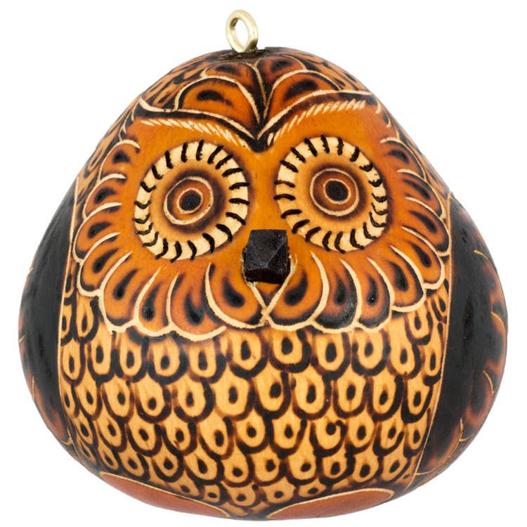 Ruffled Owl Gourd Ornament, Handmade Fall Home Decor Housewarming Gift for Her