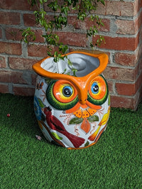 Ceramic Owl Planter is a Gorgeous Talavera Flower Pot Bursting with Birds & Color | Use as Outdoor Garden Decor | 14" Tall
