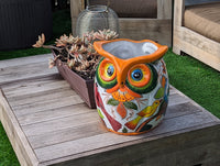 Ceramic Owl Planter is a Gorgeous Talavera Flower Pot Bursting with Birds & Color | Use as Outdoor Garden Decor | 14" Tall