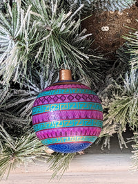 Christmas Tree Ornaments, Hand Painted Wood Ornament for Christmas Tree is Mexican Christmas Decor of festive holiday patterns & bold colors
