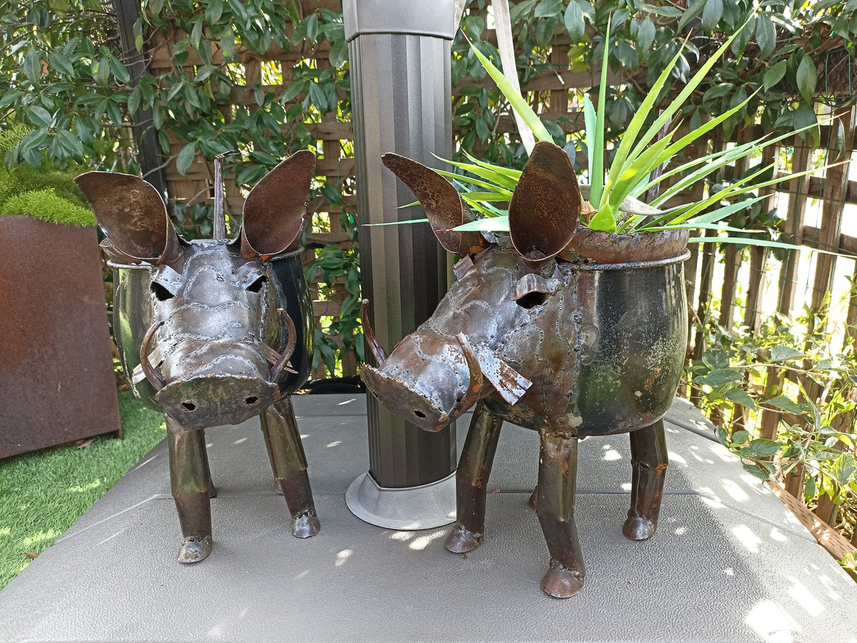 Warthog Planters from Zimbabwe, Made of Recycled African Cooking Pots, Housewarming Gift for Her