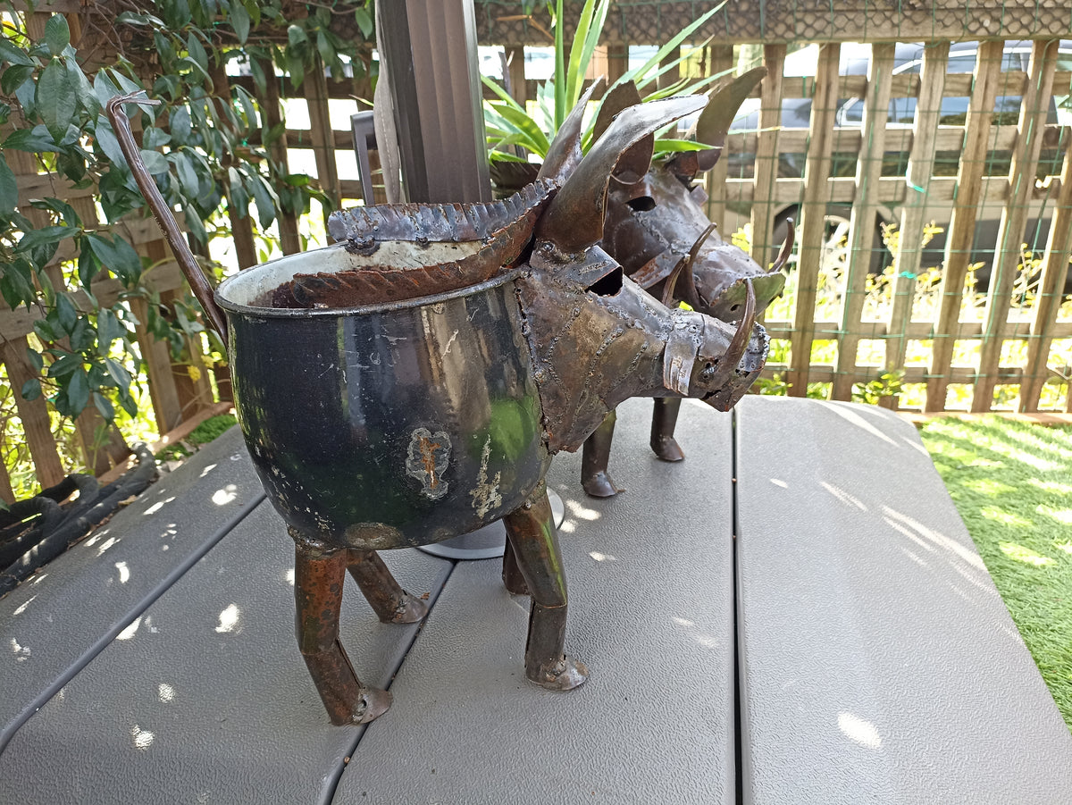 Warthog Planters from Zimbabwe, Made of Recycled African Cooking Pots, Housewarming Gift for Her