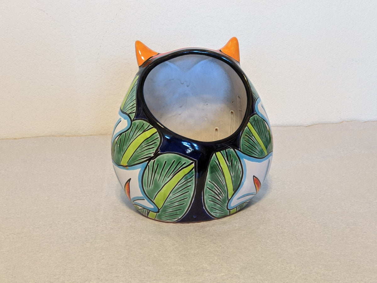 Lilly Owl Mexican Flower Pot Ships 9-1 | Ceramic Talavera Pottery Works Indoor or Outdoor as Home Decor or Garden Decorations