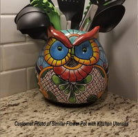 Lilly Owl Mexican Flower Pot Ships 9-1 | Ceramic Talavera Pottery Works Indoor or Outdoor as Home Decor or Garden Decorations