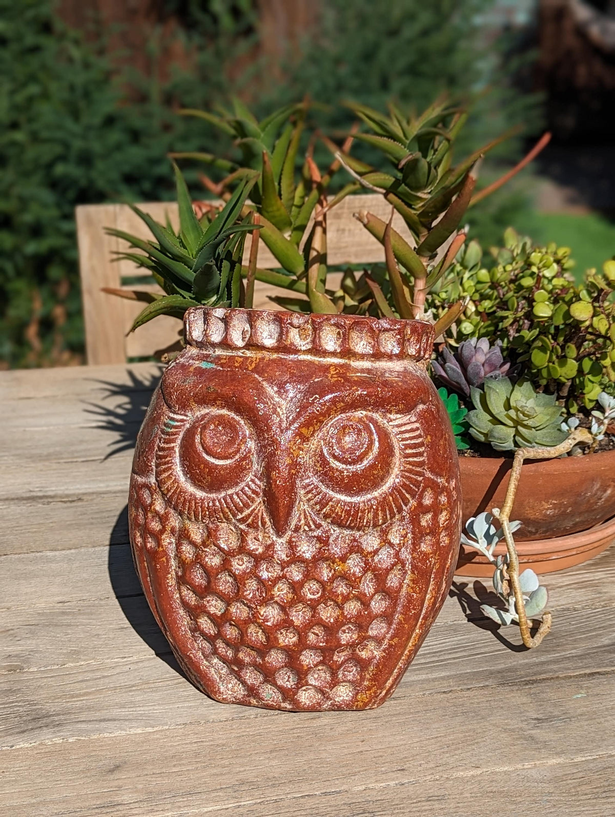 Mexican Owl Planter Pot for Indoor Home Decor or Outdoor Garden Decorations, Medium Owl, Reddish Brown