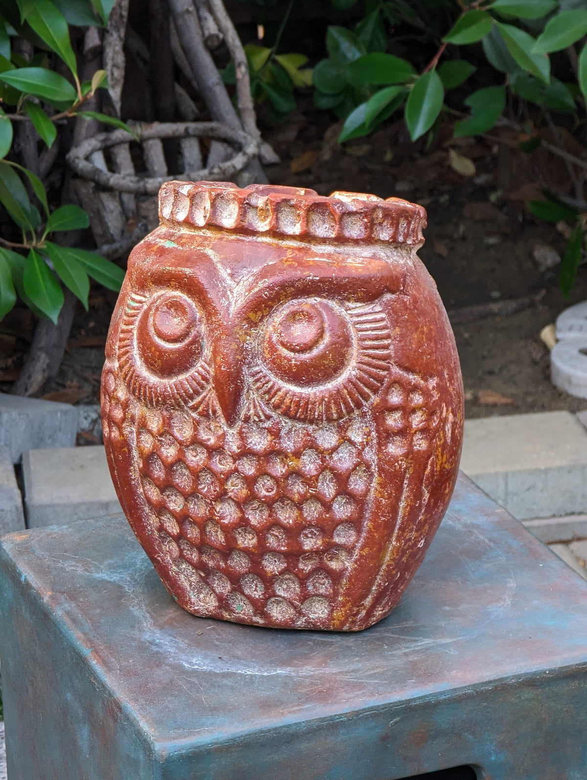 Mexican Owl Planter Pot for Indoor Home Decor or Outdoor Garden Decorations, Medium Owl, Reddish Brown