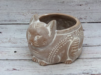 Crouching Cat Planter, Handmade Terracotta Flower Pot Garden Art and Home Decor
