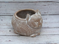 Crouching Cat Planter, Handmade Terracotta Flower Pot Garden Art and Home Decor