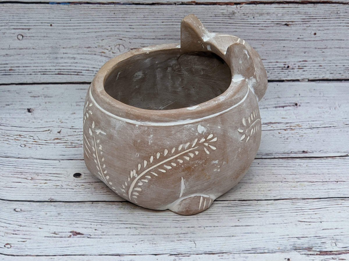 Crouching Cat Planter, Handmade Terracotta Flower Pot Garden Art and Home Decor