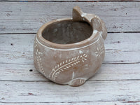 Crouching Cat Planter, Handmade Terracotta Flower Pot Garden Art and Home Decor