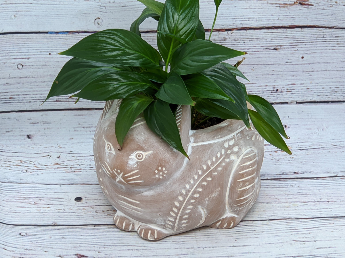 Crouching Cat Planter, Handmade Terracotta Flower Pot Garden Art and Home Decor