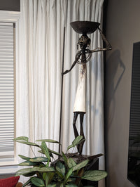 African Nomad Plant Pedestal, Handmade of Metal & Cow Horn, Home Decor Housewarming Gift for Her