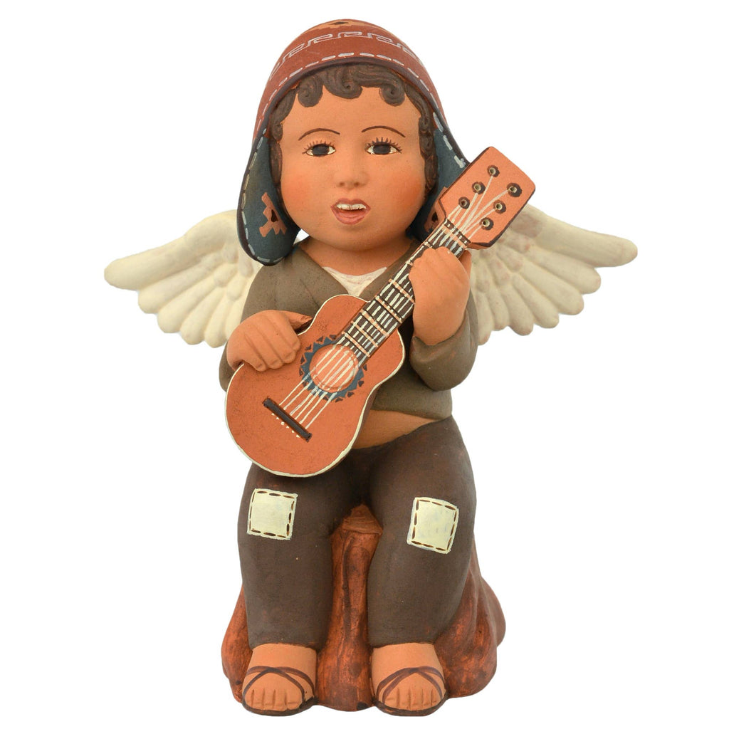 4"Angel Sitting with Guitar Fine Ceramic Figurine Home Decor or Ornament, Housewarming Gift for Her
