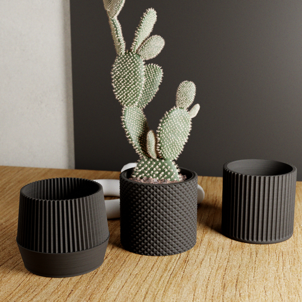 Bamboo Succulent Planter Set With Drip Tray | Unique Flower Pot, Home Decor Housewarming Gift for Her | Midnight Black