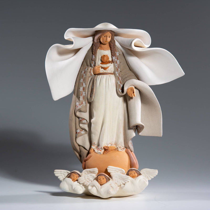 Holy Mary with Angels - Fine Ceramic Figure 8.25" H x 6.25"