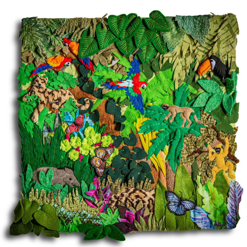 Rainforest -  Square 13" - 3-D Arpillera Art Quilt