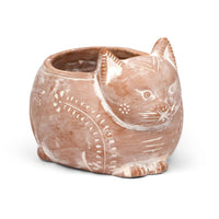 Crouching Cat Planter, Handmade Terracotta Flower Pot Garden Art and Home Decor