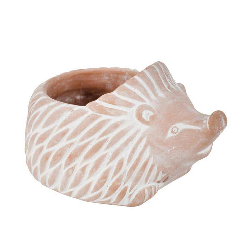 Hedgehog Planter Pot, Handcrafted Hedgehog Art, Indoor Outdoor Planter, Hedgehog Planter, Whitewashed Terracotta