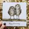 Owl Anniversary Greeting Card, 6x6 Inches Square